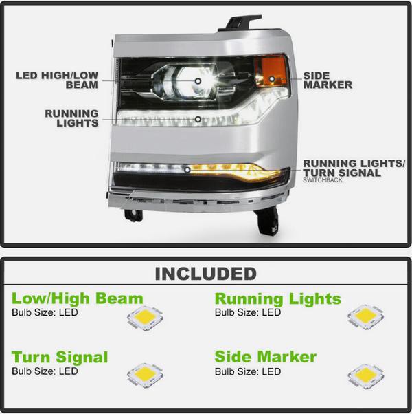 2016 - 18 CHEVY SILVERADO 1500 OE REPLACEMENT HEADLIGHTS