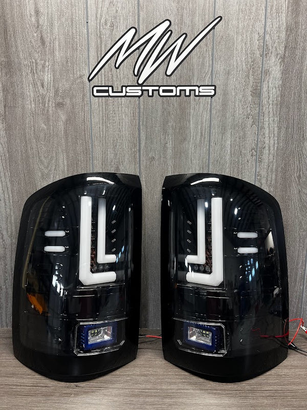 2014-19 GMC SIERRA TAIL LIGHTS FACTORY HALOGEN *PAINTED 8555 + BLUE PODS* (OPEN BOX)