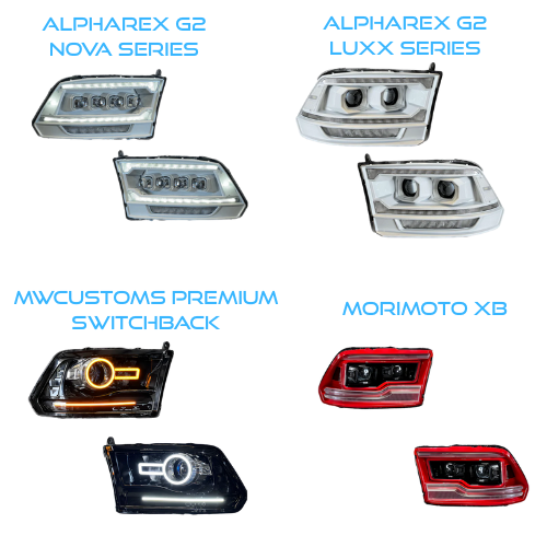 2009 - 18 DODGE RAM COLORMATCHED HEADLIGHT AND TAIL LIGHT BUNDLE