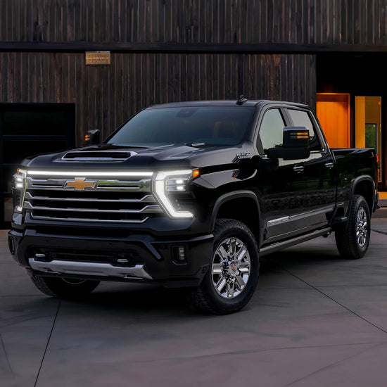 2024-2026 Chevy Silverado HD 2500/3500 LED “Power” Grille Bar – LTZ & High Country, IP68, Black/Silver Frame