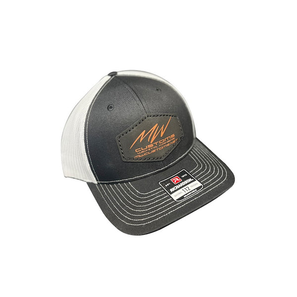 BLACK/WHITE HAT WITH LEATHER PATCH